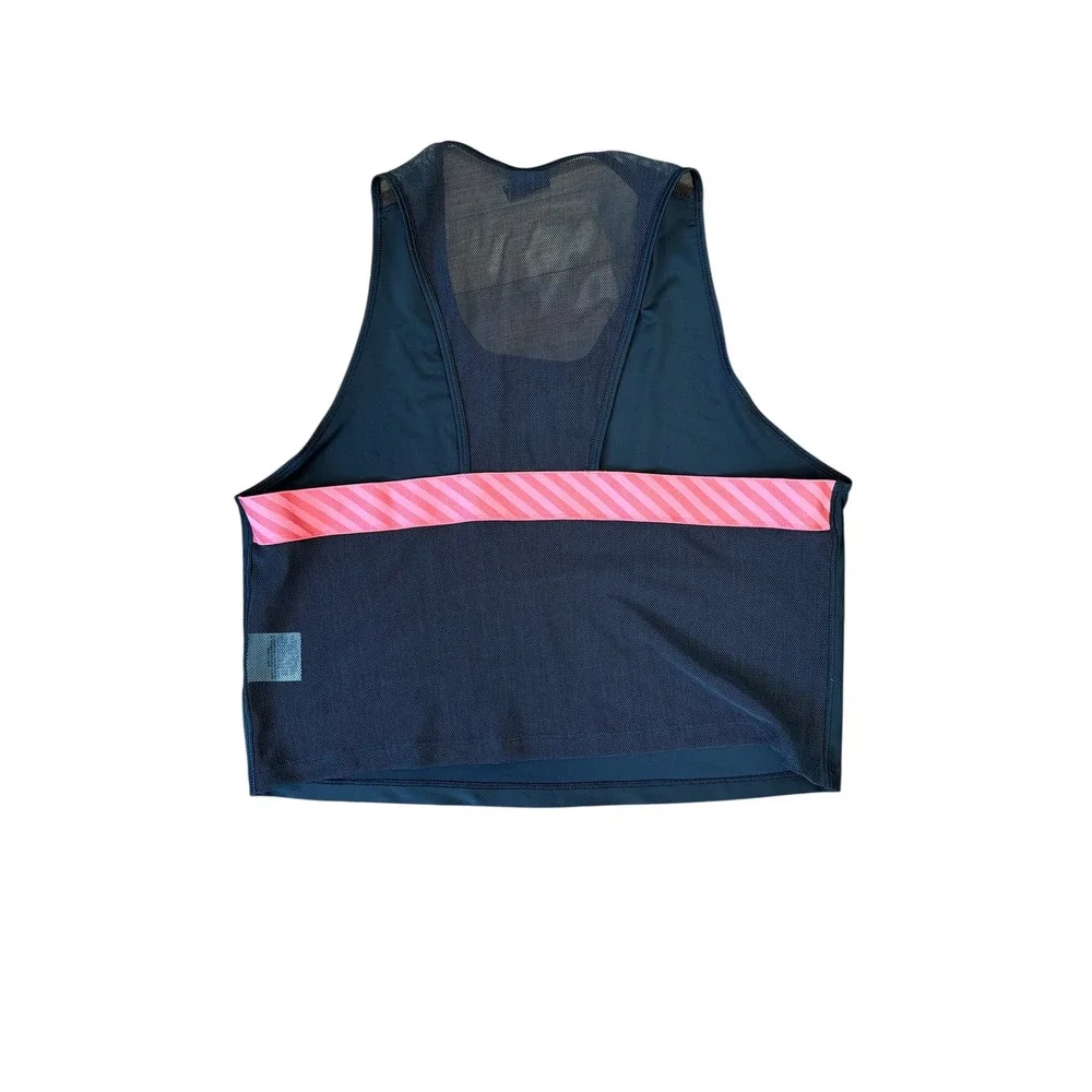 Nike Womens Black Mesh‎ Racerback Cropped Training Tank Top Coral Stripe Accent